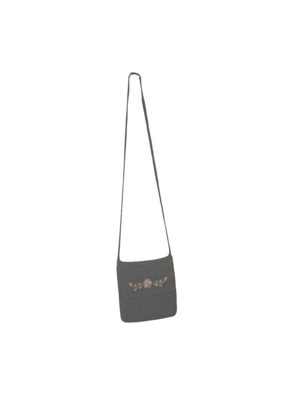 Vintage Boho Crocheted Dark Brown Crossbody Bag With Floral Embroidery Beautiful - Picture 6 of 9